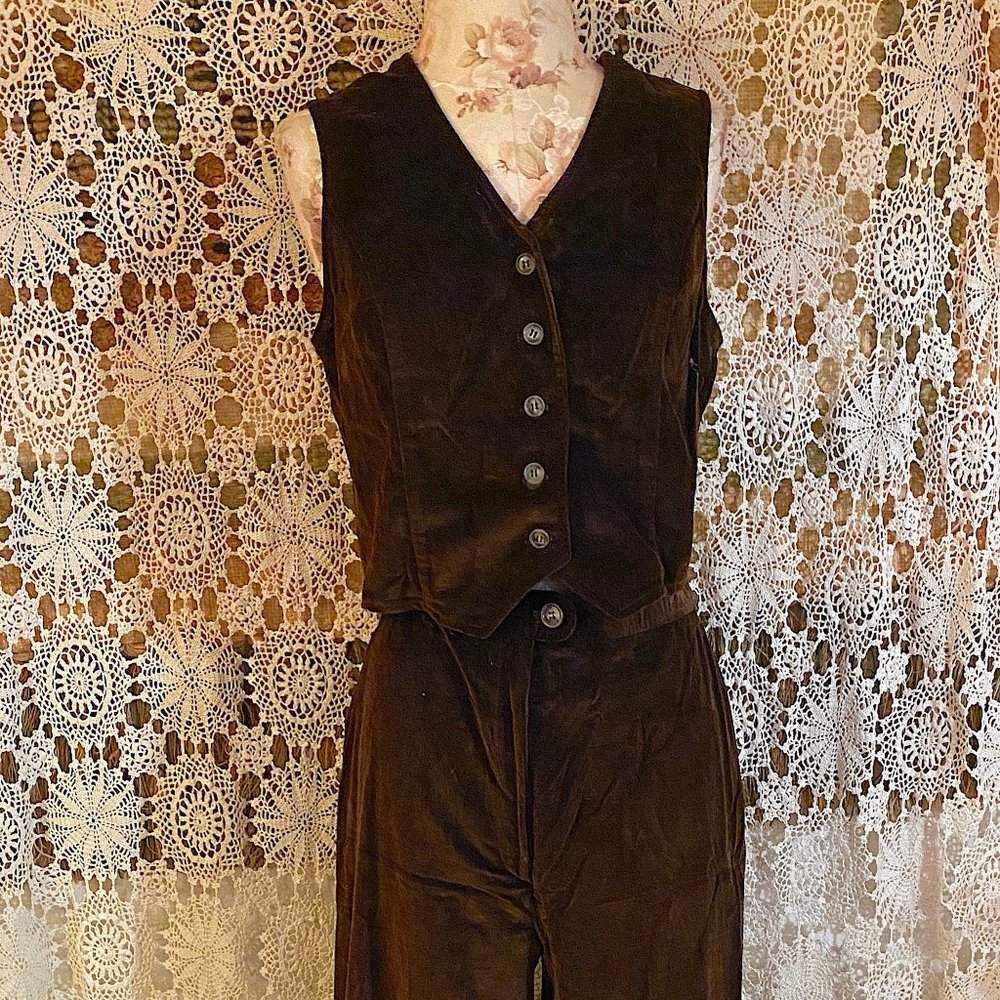 Vintage 1970s Brown Velvet Two Piece Pants and Vest by MJ Concepts